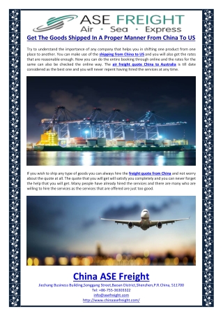Get The Goods Shipped In A Proper Manner From China To US