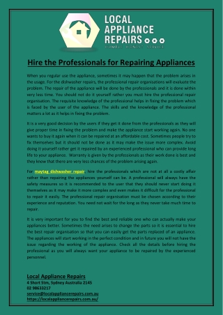 Hire the Professionals for Repairing Appliances