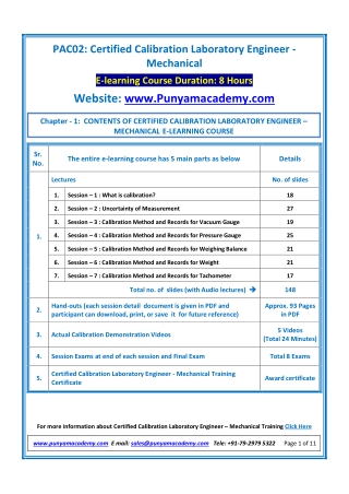 Sample documents of mechanical calibration training course
