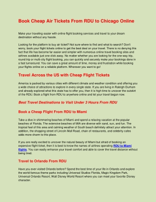 Book Cheap Air Tickets From RDU to Chicago Online