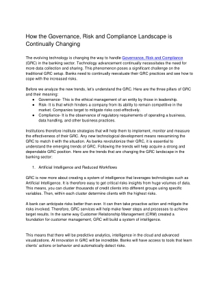 How the Governance, Risk and Compliance Landscape is Continually Changing