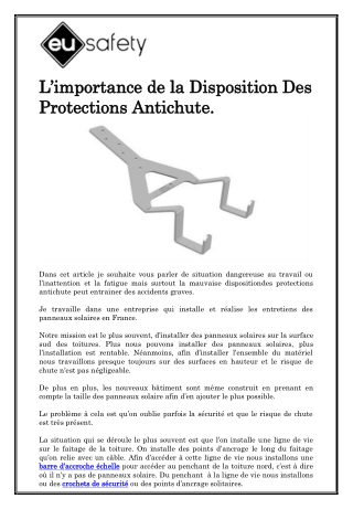 L’importance de la Disposition Des Protections Antichute