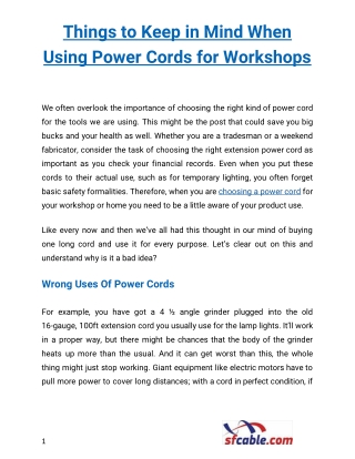 Things to Keep in Mind When Using Power Cords for Workshops