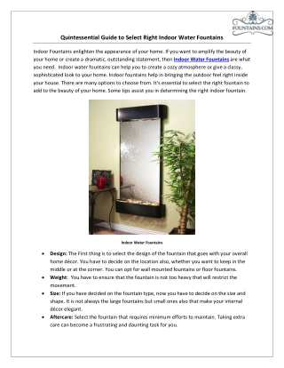 Quintessential Guide to Select Right Indoor Water Fountains