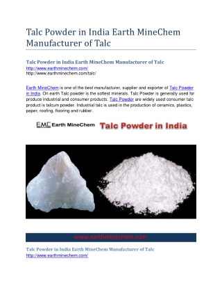 Talc Powder in India Earth MineChem Manufacturer of Talc