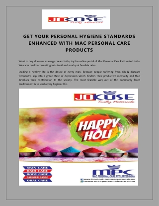 GET YOUR PERSONAL HYGIENE STANDARDS ENHANCED WITH MAC PERSONAL CARE PR