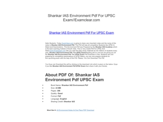 Shankar IAS Environment Pdf For UPSC Exam