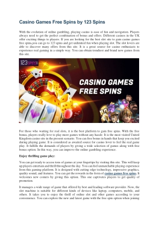 Casino Games Free Spins by 123 Spins