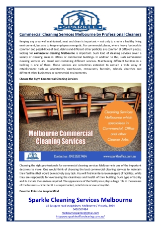 Commercial Cleaning Services Melbourne by Professional Cleaners