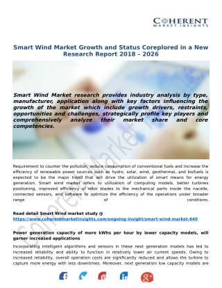 Smart Wind Market Growth and Status Coreplored in a New Research Report 2018 – 2026