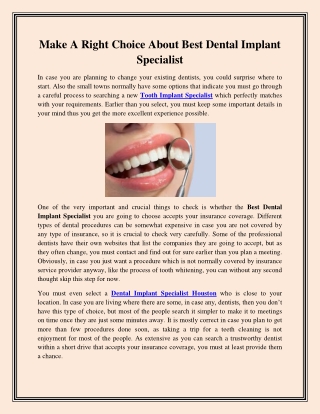 Make A Right Choice About Best Dental Implant Specialist