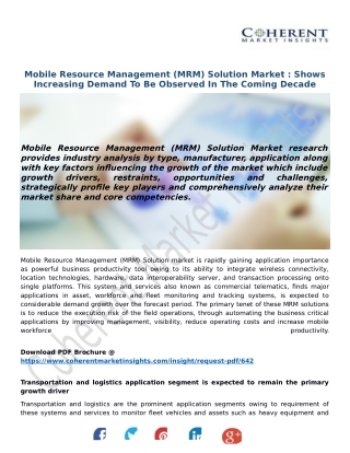 Mobile Resource Management (MRM) Solution Market : Shows Increasing Demand To Be Observed In The Coming Decade