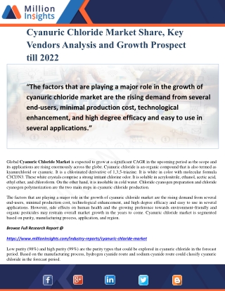 Cyanuric Chloride Market Share, Key Vendors Analysis and Growth Prospect till 2022