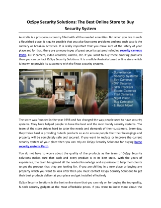 OzSpy Security Solutions: The Best Online Store to Buy Security System