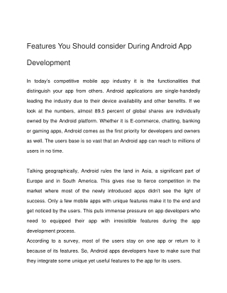 Features You Should consider During Android App Development