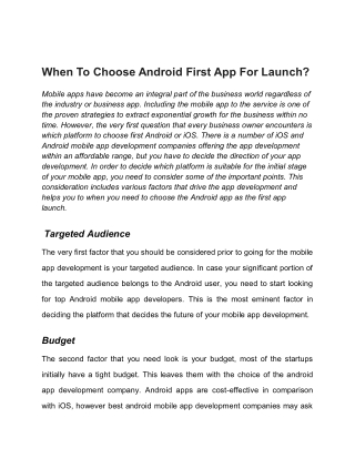 When To Choose Android First App For Launch?