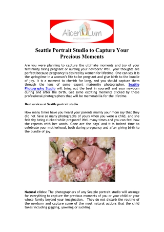 Seattle Portrait Studio to Capture Your Precious Moments