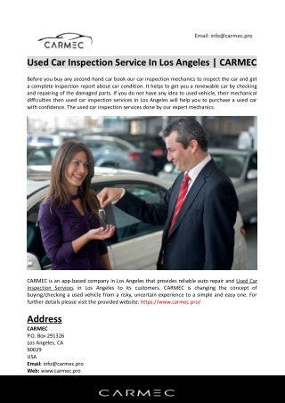 Used Car Inspection Service In Los Angeles-CARMEC