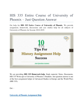 HIS 335 Entire Course Help | University Of Phoenix | Just Question Answer