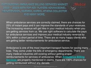 Outsourcing Ambulance Billing Services Market 2019 – 2023 With Top Key Players AdvancedMD, HealthFusion, NueMDx, Kareo,