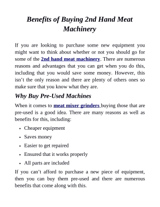 Benefits of Buying 2nd Hand Meat Machinery