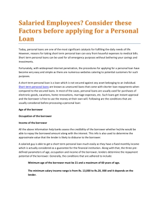Factors before applying for a Personal Loan