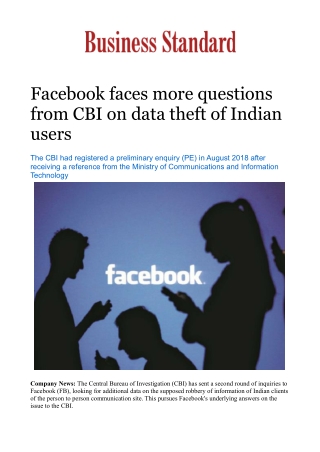 Facebook faces more questions from CBI on data theft of Indian users