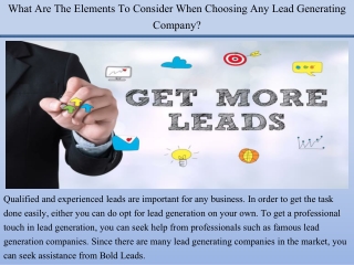 What Are The Elements To Consider When Choosing Any Lead Generating Company?