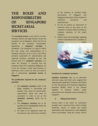 The roles and responsibilities of Singapore secretarial services