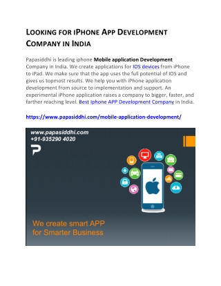 LOOKING FOR IPHONE APP DEVELOPMENT COMPANY IN INDIA