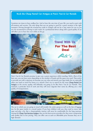 Book the Cheap Rental Car Antigua at Pete’s Taxi & Car Rentals