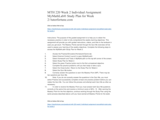 MTH 220 Week 2 Individual Assignment MyMathLab® Study Plan for Week 2//tutorfortune.com