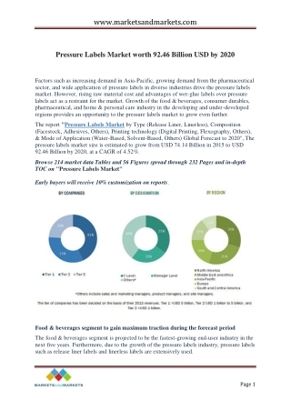 Pressure Labels Market worth 92.46 Billion USD by 2020