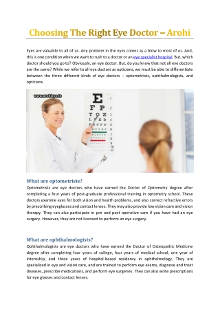 Choosing The Right Eye Doctor - Arohi