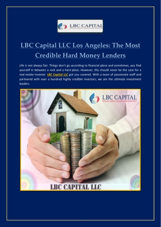 LBC Capital LLC Los Angeles: The Most Credible Hard Money Lenders