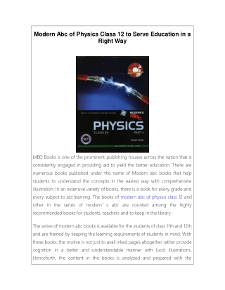 Modern Abc of Physics Class 12 to Serve Education in a Right Way
