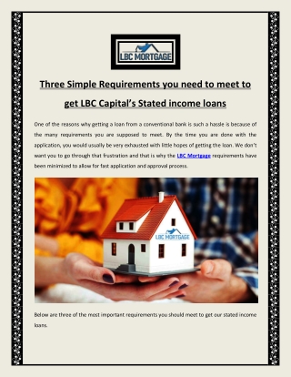 Three Simple Requirements you need to meet to get LBC Capital’s Stated income loans