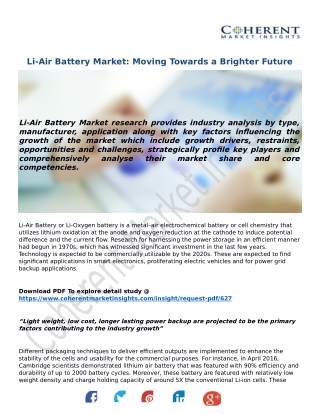 Li-Air Battery Market: Moving Towards a Brighter Future