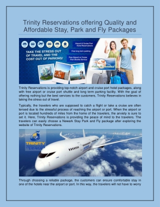 Trinity Reservations offering Quality and Affordable Stay,Park and Fly Packages