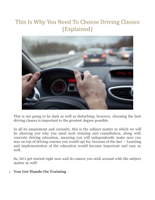 This Is Why You Need To Choose Driving Classes (Explained)