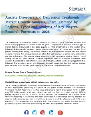 Anxiety Disorders and Depression Treatments Market Growth Analysis, Share, Demand by Regions, Types and Analysis of Key