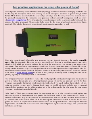 Key practical applications for using solar power at home!