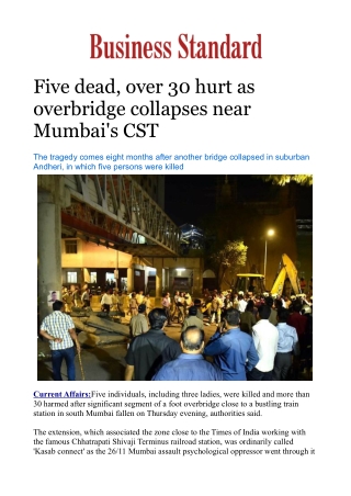 Five dead, over 30 hurt as overbridge collapses near Mumbai's CST