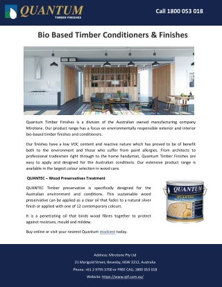 Bio Based Timber Conditioners & Finishes