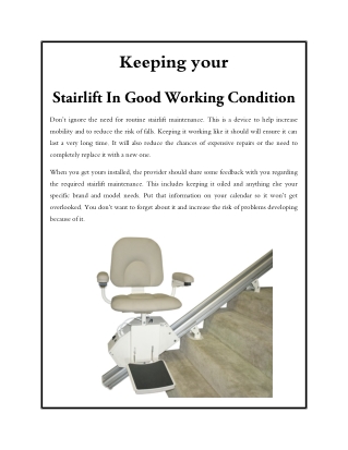 Keeping your Stairlift in Good Working Condition