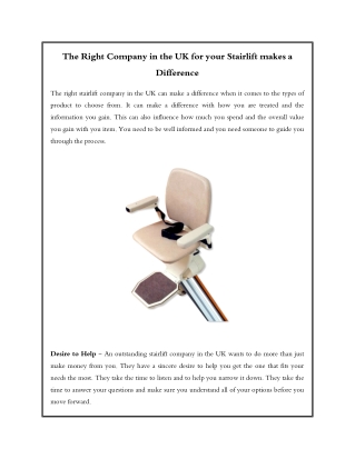 The Right Company in the UK for your Stairlift makes a Difference