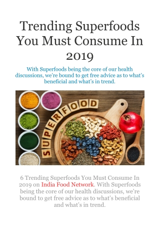 Trending Superfoods You Must Consume In 2019