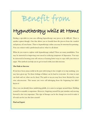Benefit from Hypnotherapy while at Home