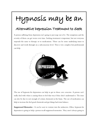 Hypnosis may be an Alternative Depression Treatment to Seek