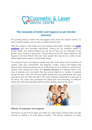 The necessity of better oral hygiene as per Dentist Vermont